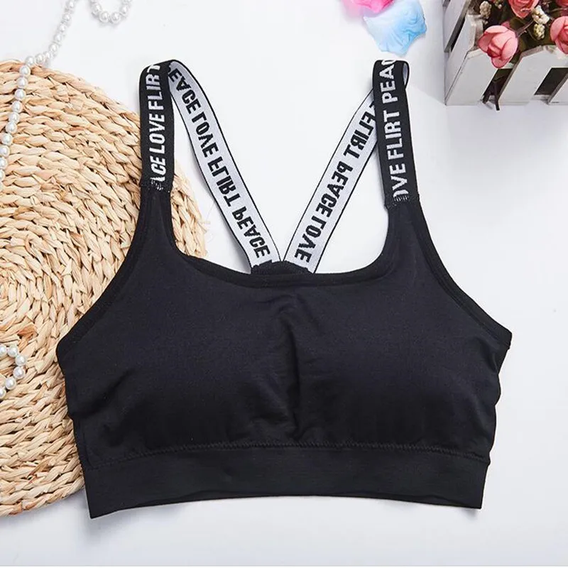 

Women Fashion Black/White Breathable Nylon Fabric Sports Bras Letters Printing Sports Bra One-piece Bra