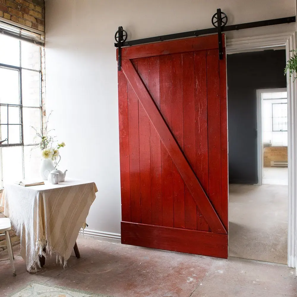1500 3050mm Vintage Black Steel Single Barn Door Wood