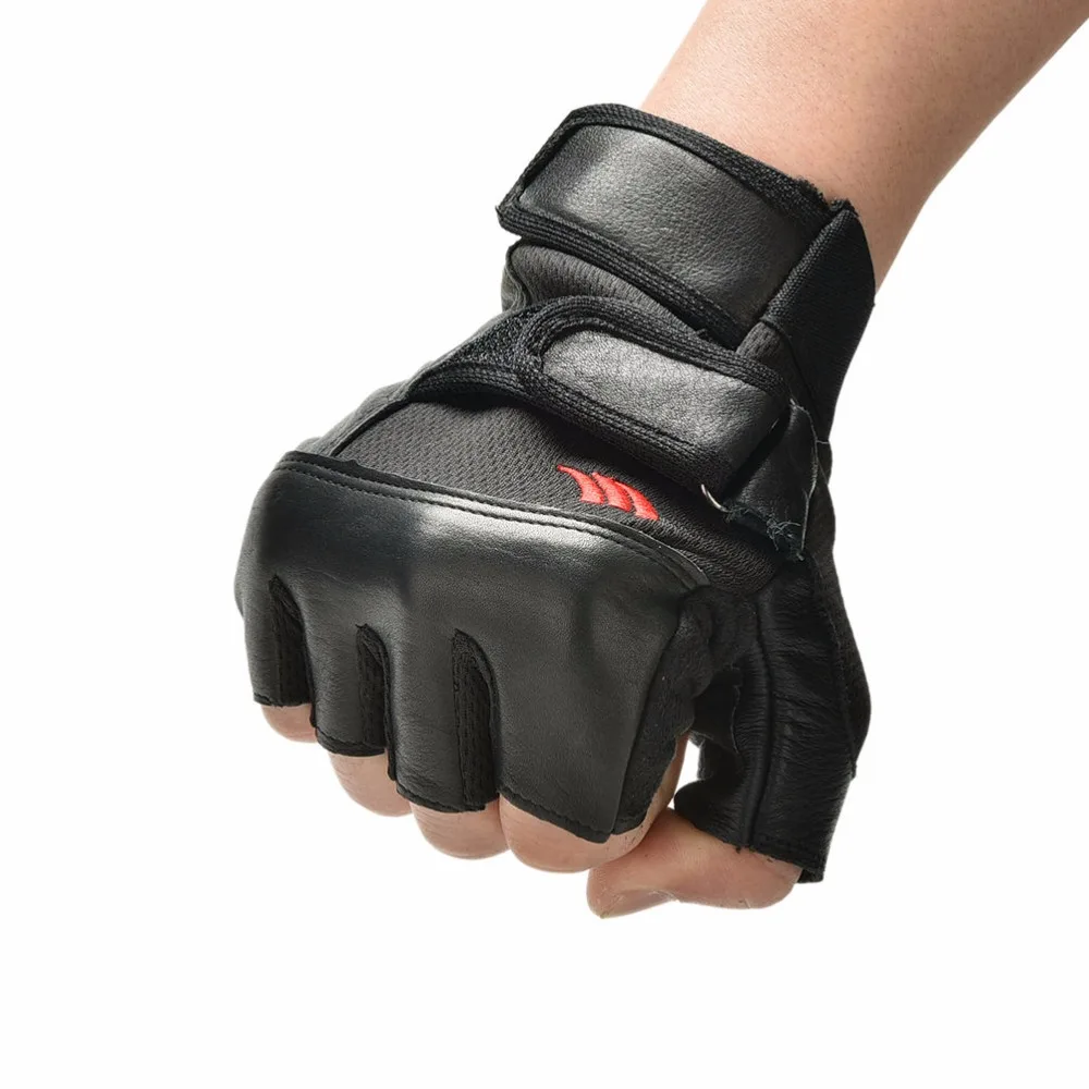 XL CHZL MENS AU LEATHER Velcro Weight Lifting Fitness Fingerless Gym GLOVES 