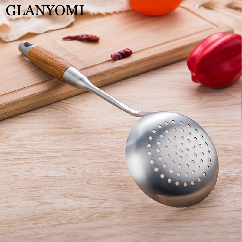 

304 Stainless Steel Wood Handle Large Frying Colander Strainer Home Kitchen Supplies Cooking Soup Spoon Kitchen Utensils