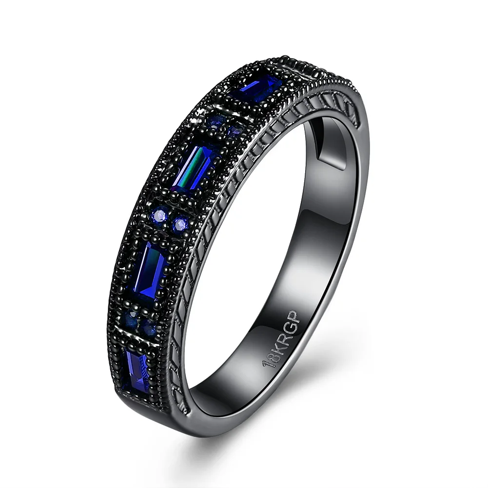

Blue Wedding Bands Black Plated eternity Finger Rings For Women Round Circle Created purple Zirconia CZ Promise Rings