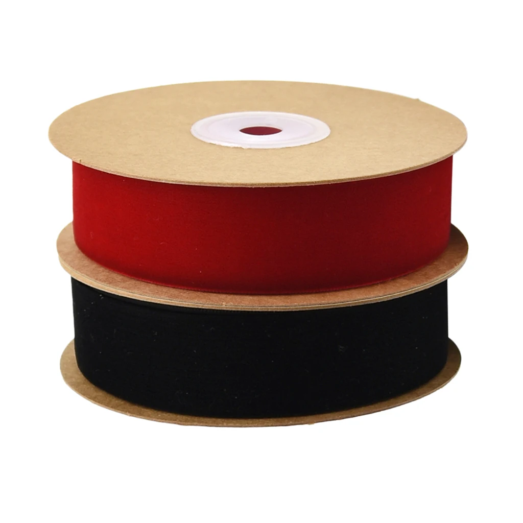 2 Rolls /pack 20yds Lace Trim Sewing Crafts Velvet Ribbons 1cm For Clothes Shoes Bags Ornaments Gift Wrapping  Black + Red