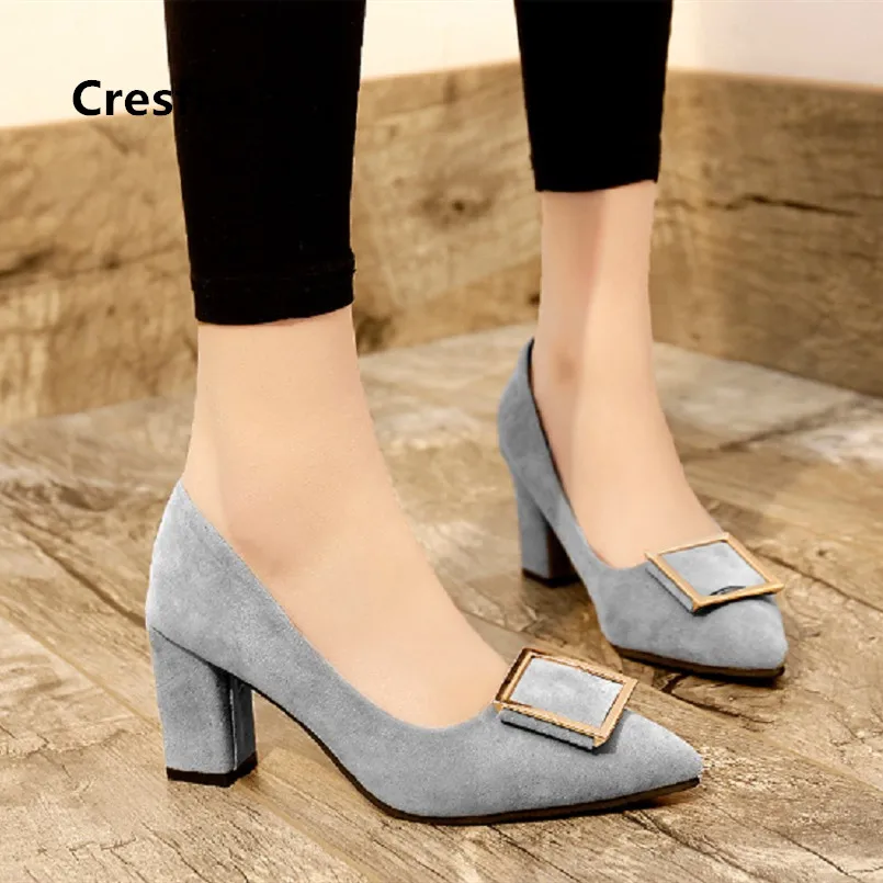 

Mujer Tacones Altos Women Fashion Grey Pointed Toe High Quality Office High Heel Shoes Female Leisure Sweet Black Shoes E3226