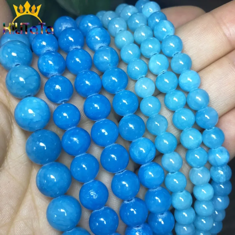 

Blue Jades Chalcedony Stone Beads Round Loose Spacer Natural Beads For Jewelry Making DIY Bracelets Necklace 15''Strand 6/8/10mm
