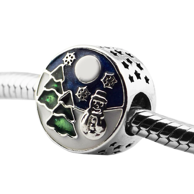 

Snowy Wonderland Beads 100% 925 Sterling Silver Mixed Enamel Charm Beads for Jewelry Making Fit Bracelets Diy Fine Jewelry PF627