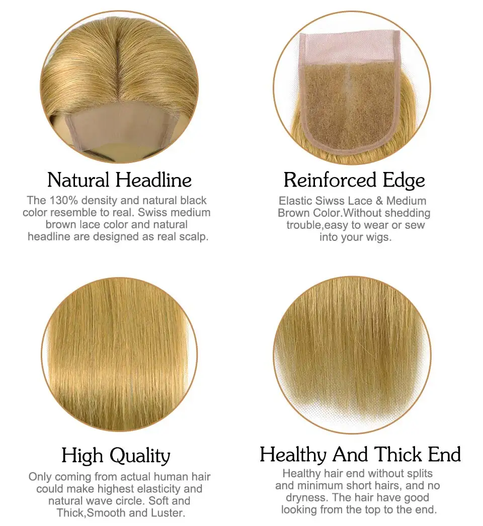 Color 27 Blonde Straight Hair 3 Bundle With Closure Brazilian Human Hair Weave Honey Blonde Bundle With Closure Soft Human Hair Full Bundles Thick Hair No tangle (21)