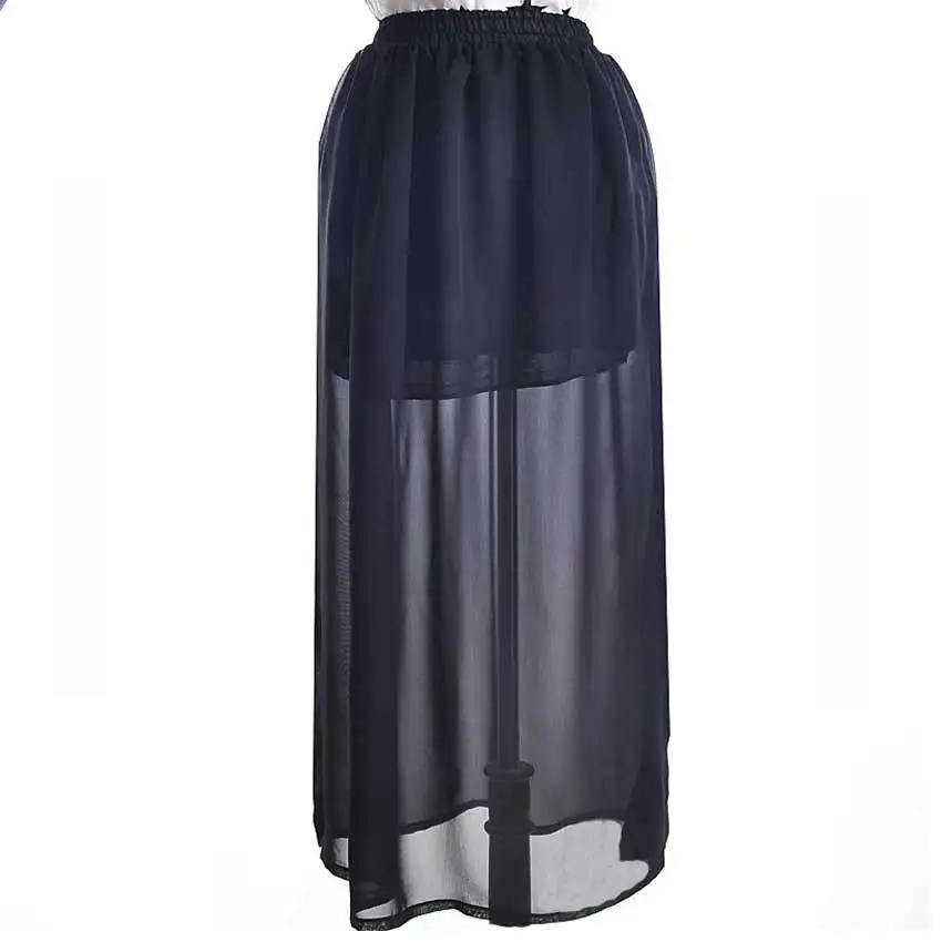 Новинка весна лето стильные модные длинные шифоновые юбки женские карамельных цветов Плиссированное Макси женские юбки 1306 - Цвет: Black