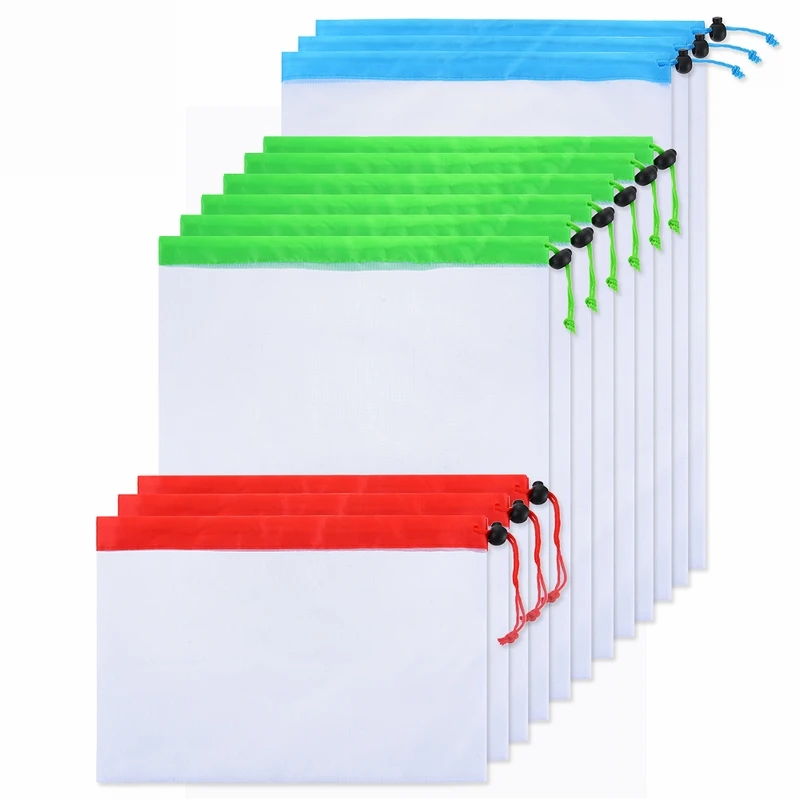

12pcs/pack Durable Washable Foldable And Reusable Bags For Grocery And Storage Fruit Vegetable Pouch Kitchen Tool