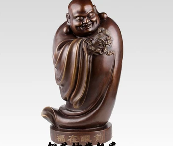 

19" China Bronze Happy Maitreya Buddha Bat Lucky Brass Statue