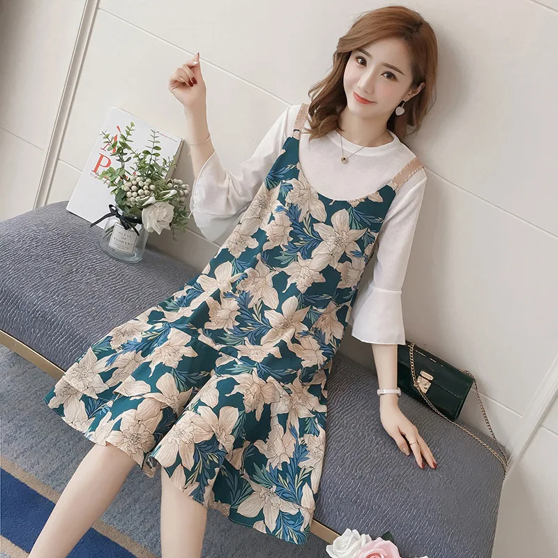 

Maternity Wear Spring New Korean Version The Print Round Neck Fashion 2 Piece Suit Maternity Dresse Breastfeeding Skirt
