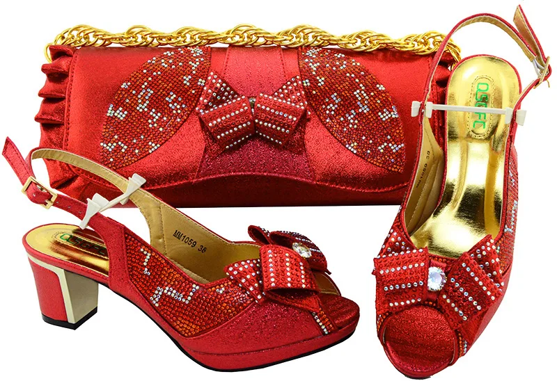 

QSGFC Latest RED Women Shoe and Bag Set In Italy Matching Shoe and Bag Set for Wedding African Matching Shoe and Bag Italian