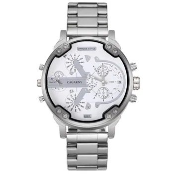 

CAGARNY Luxury Men Watches Stainless Steel Watchband Silver Bracelet Male Watch Gift Large Dial High Quality Business Wristwatch