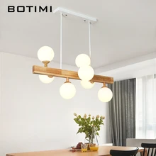 BOTIMI деревянный светодиодный подвесной светильник s для столовой 7 светильник со стеклянным абажуром деревянный кухонный светильник