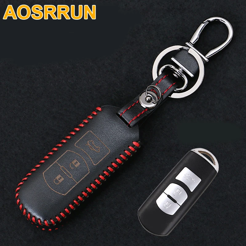 AOSRRUN Key wallet car genuine leather key cover auto parts for font b Mazda b font