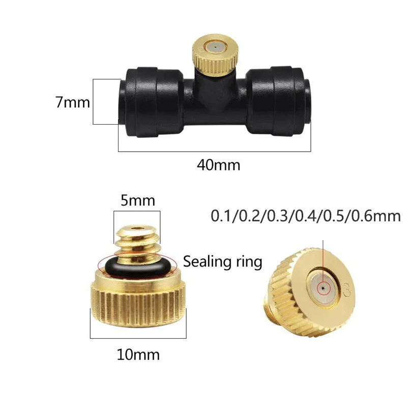 10 шт. размер сопла 0,1-0,6 мм Сад Вода туман спрей латунные сопла спринклеры запотевание охлаждения для цветов растений теплицы