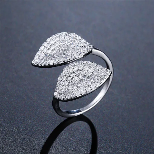 UILZ мода большой лист кольца с камнями проложить настройки цветочный дизайн открытый регулируемый украшения для вечерние аксессуары UR2034 - Цвет основного камня: White Gold 3