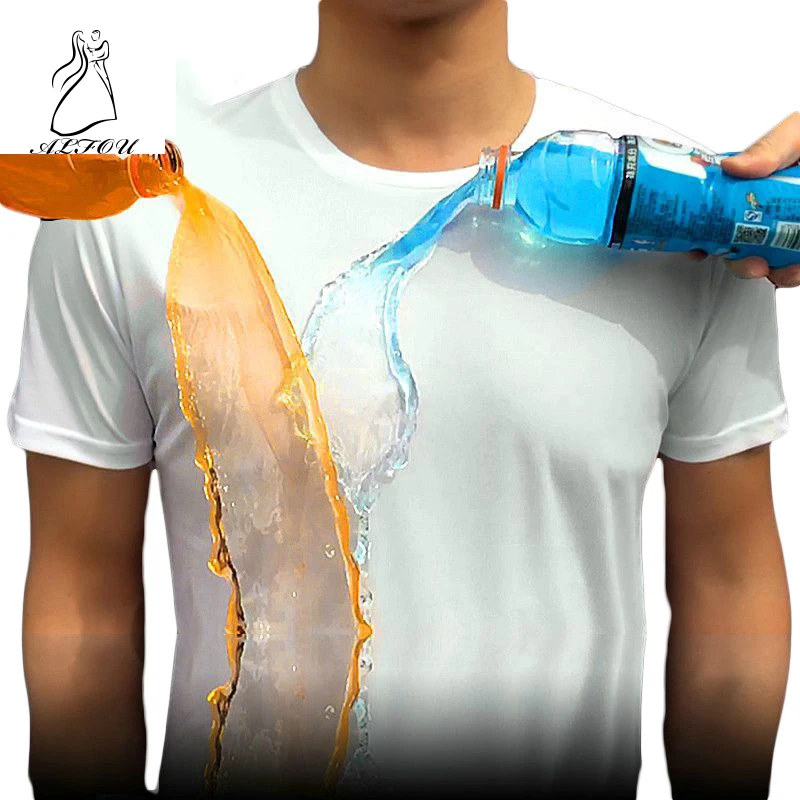 

Summer Men ice Silk Waterproof Anti-fouling Short-sleeved T-shirt Men's Fitness Sports Quick-drying Nano Fitness Casual Shirt