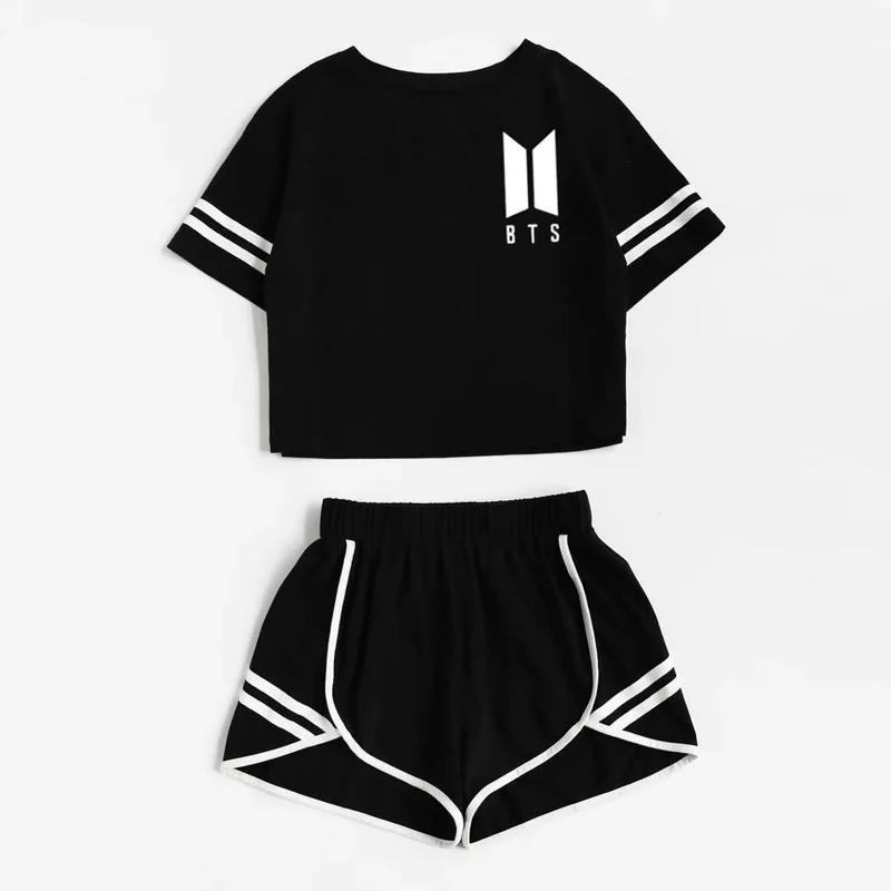 2018 Tracksuit Women Two Piece Set Summer T Shirt Crop -9454