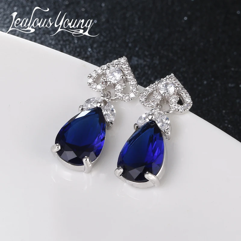 

Green Blue Stone Drop Earring For Women AAA Cubic Zircon Blue Earings With Flower Fashion Jewelry 2017 Oorbellen AE352