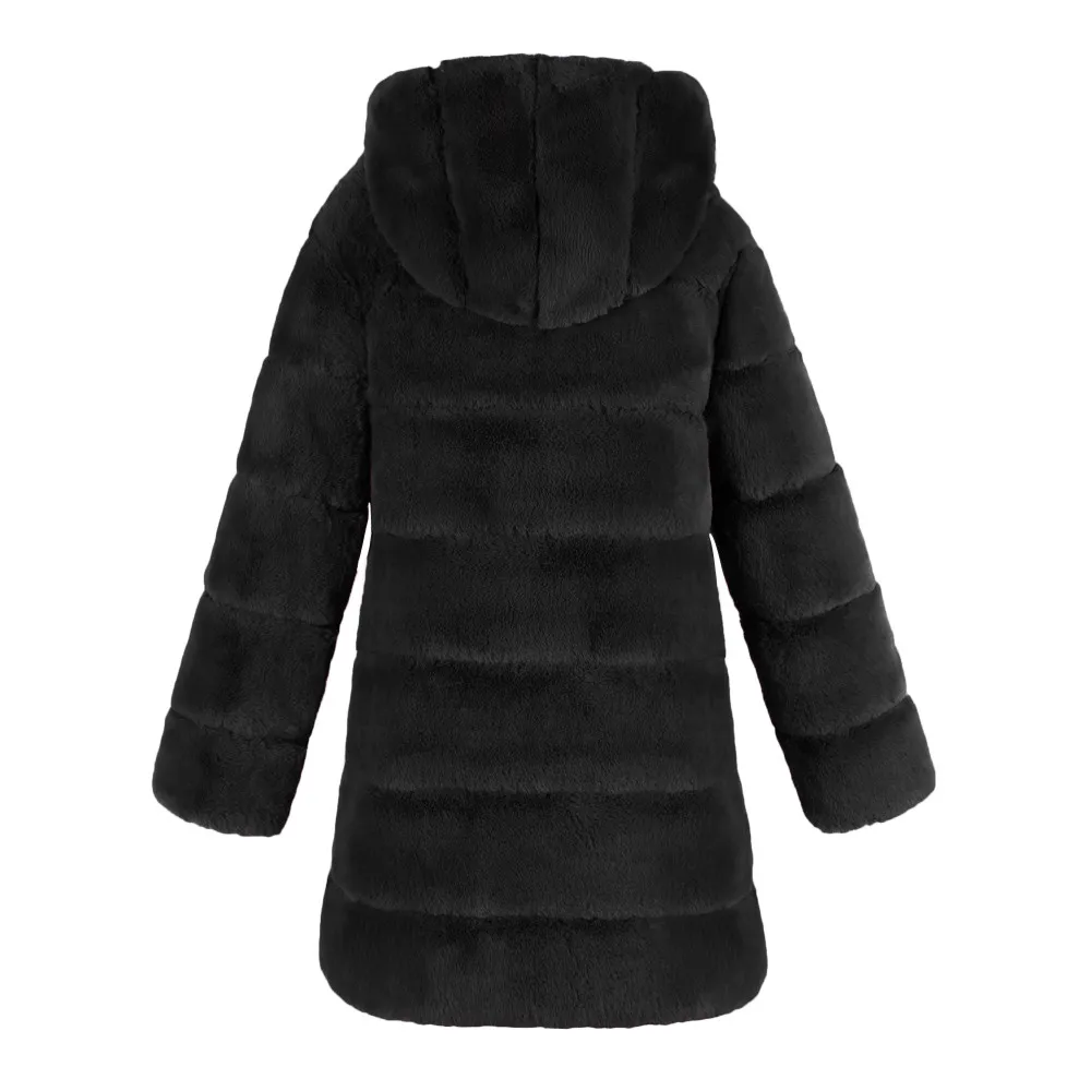 Популярная женская уличная однотонная зимняя куртка женская модная Роскошная Шуба из искусственного меха с капюшоном осеннее зимнее теплое пальто