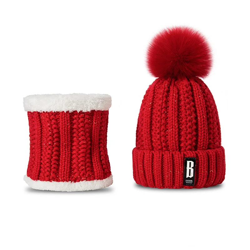 Evrfelan комплект из 2 предметов, новая зимняя шапка и шарф для женщин, зимний шарф, хлопок, женская зимняя шапка, повседневная одноцветная шапка и шарф - Цвет: Red