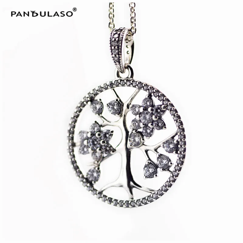 

Family Tree Pendant Necklaces for Women Fashion Original Sterling Silver Jewelry Clear CZ Choker Necklaces Girls Chain Necklaces
