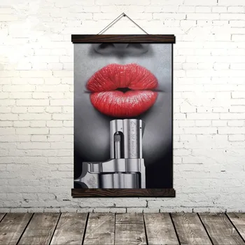 

Dangerous Red Lips Scroll Painting Canvas Vintage Poster and Prints Wall Art Pictures Living Room Bedroom Farmhouse Decoration