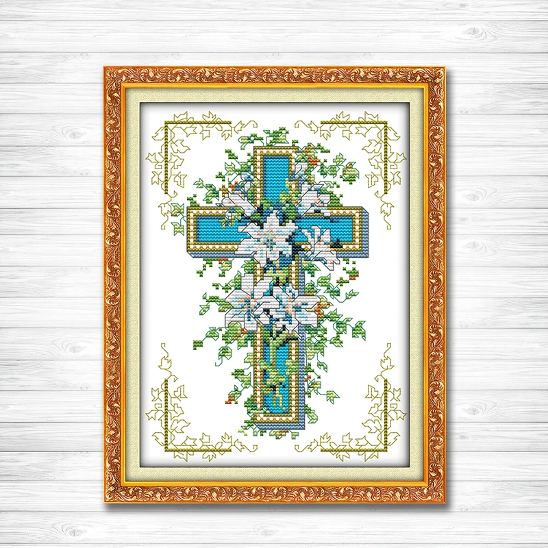 

The cross lily 11CT counted printed on canvas DMC 14CT Cross-Stitch kits embroidery needlework Sets,Christian Jesus Home Decor
