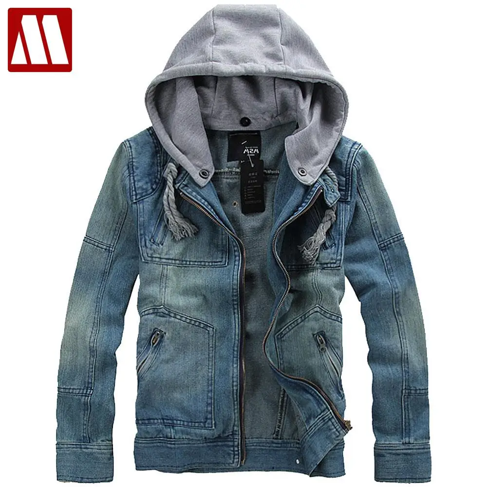 Men's Removable Hoodie Jeans Jacket washed cotton outerwear hooded Winter coat hoodie denim