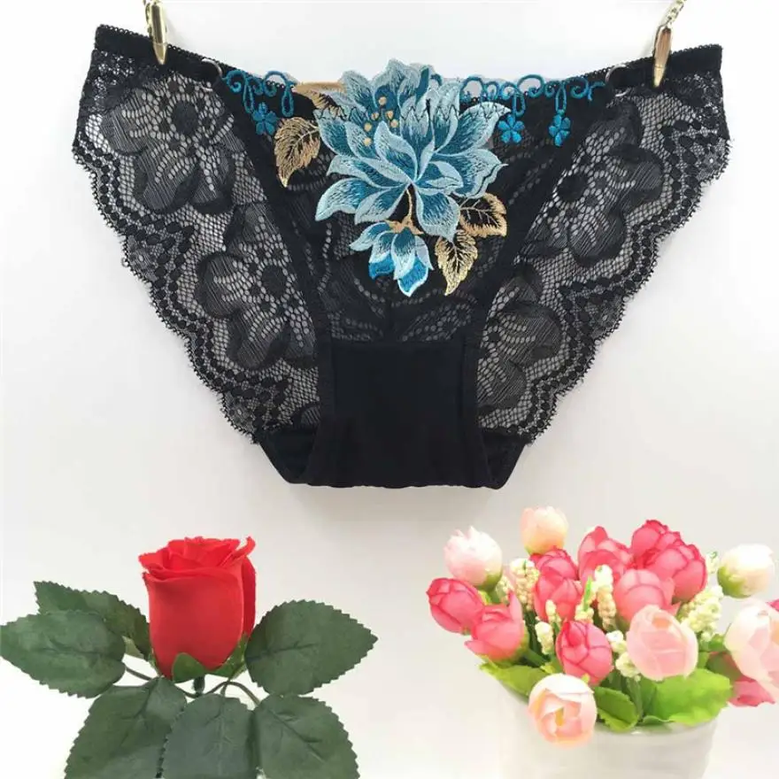 

Women Lace Panties Underwear Briefs Low Waist Embroidered Flower Brief Lady Female Intimates calcinha comfortable underwear