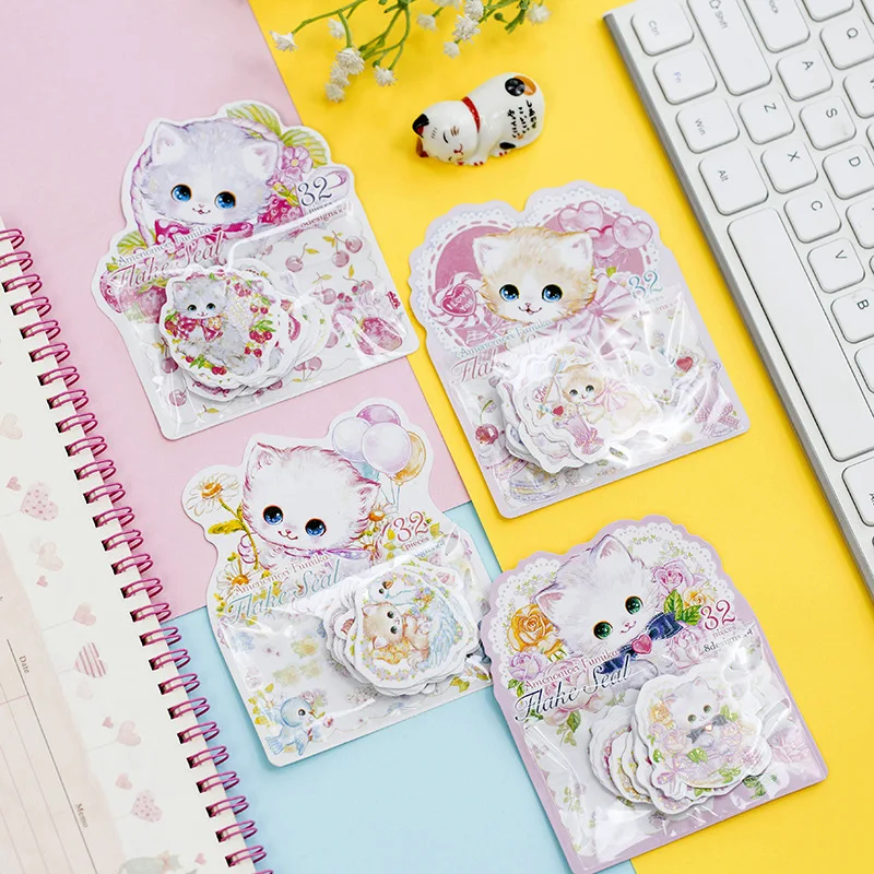 

32pcs Flower Lovely Cat Gilding Washi Stickers Kawaii Stationery DIY Scrapbooking Dairy Photo Album Label Stickers