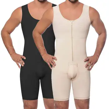 

Men Zipper Abdomen Tight Waist Bodysuit Large Size Open Crotch Girdle Corset