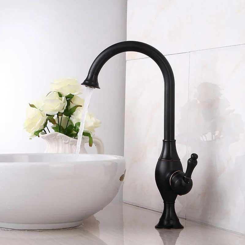 

Kitchen Faucets Kitchen Sink Faucet Single Lever Black Bronze Swivel 360 Degree Water Mixer Taps Hot and Cold Water Mixer