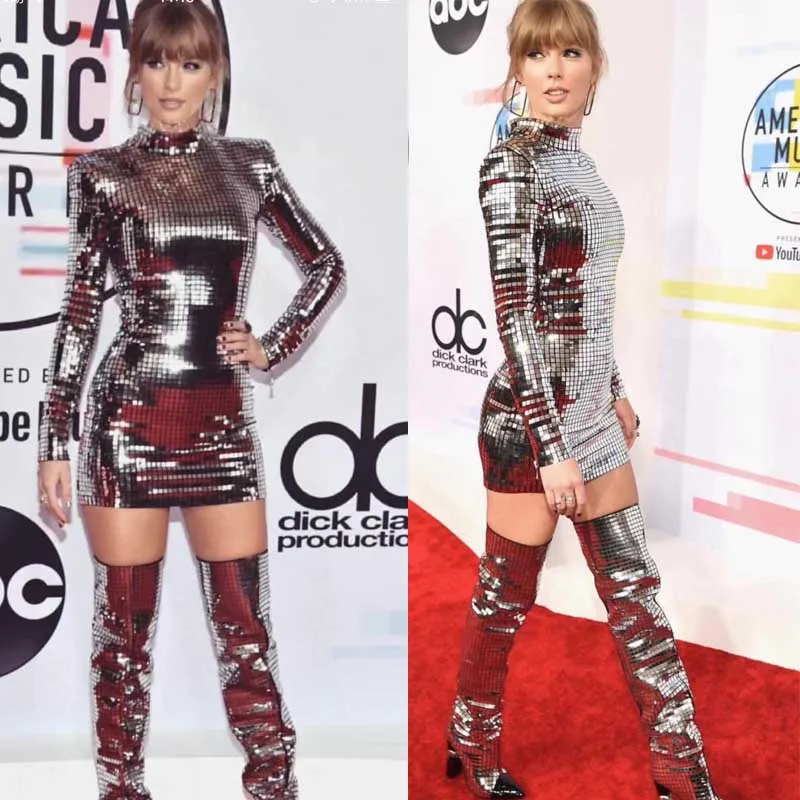 

wholesale 2019 Autumn And Winter New dresses Silver long sleeve fashion luxurious celebrity cocktail Party Dress(L2717)