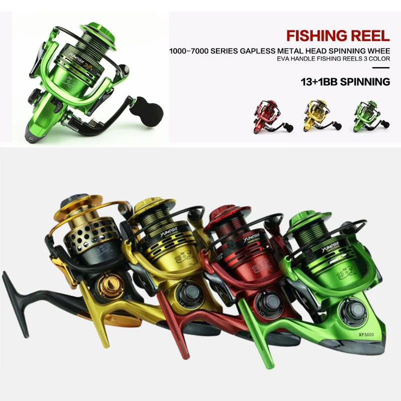Рыболовная катушка Pesca спиннинг 14BB 5 5: 1/4. 7:1 соотношение Molinete para металлическая