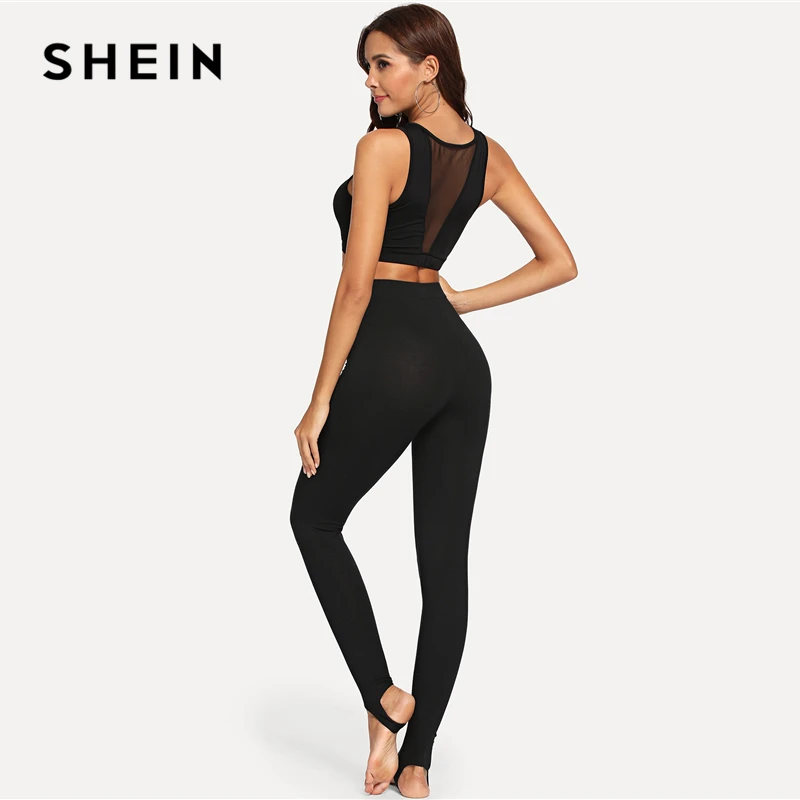 SHEIN Стильные Спортивные Леггинсы Однотонные Черные Леггинсы|Легинсы| |