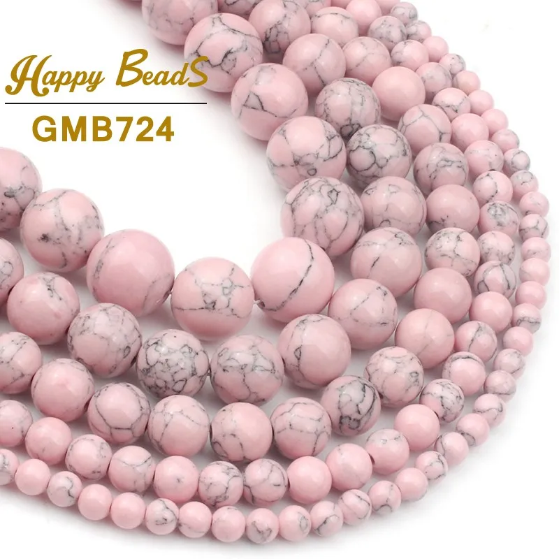 

Light Pink Howlite Turquoises Round Loose Spacer Beads For Jewelry Making DIY Charm Bracelet Perles 15"Strand 4 6 8 10 12mm
