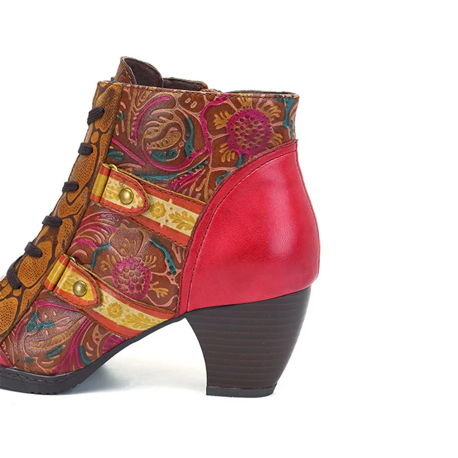Spanish Retro Style Women Ankle Boots Fashion Handmade Genuine Leather Thick Heels LadIes Shoes Comfortable Ethnic Women's boots (12)