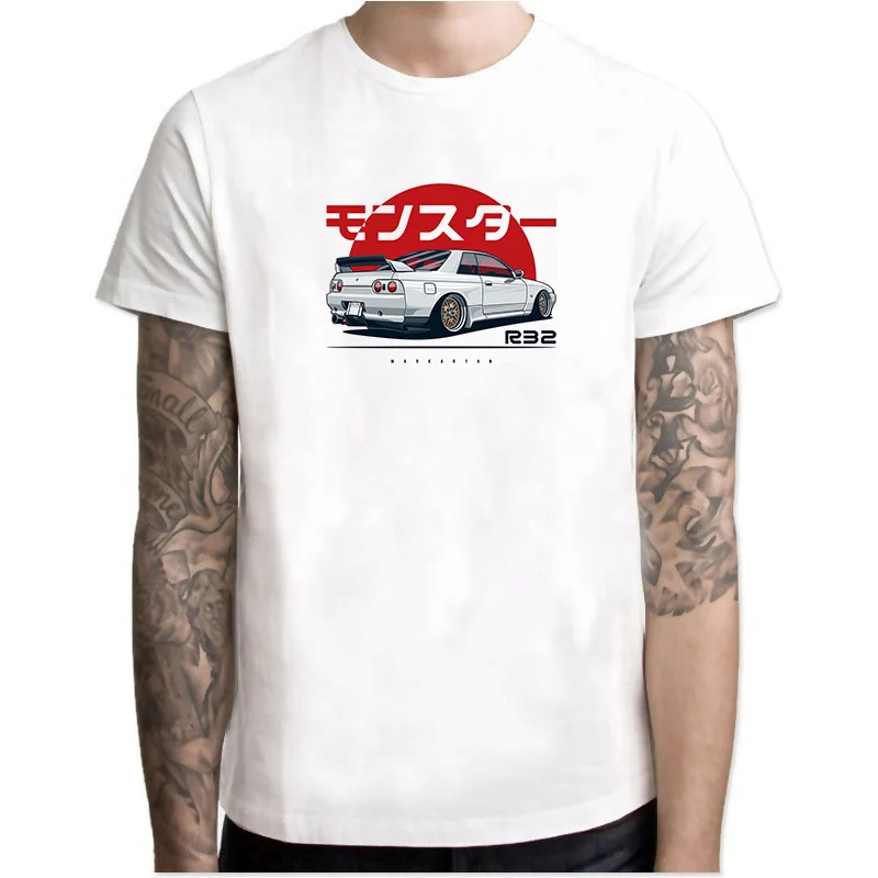 Монстр Skyline R32 GTR Винтаж забавные единороги забавная крутая футболка Harajuku модные короткие мужские белые футболки Эстетическая одежда