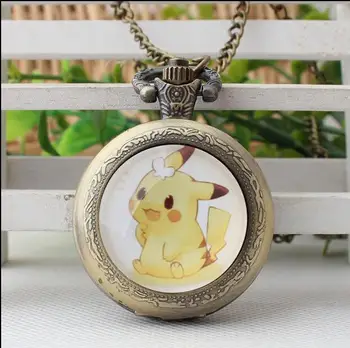 

New Pocket Monsters Pikachu Animation cartoon bronze patch quartz Necklace pocket watches