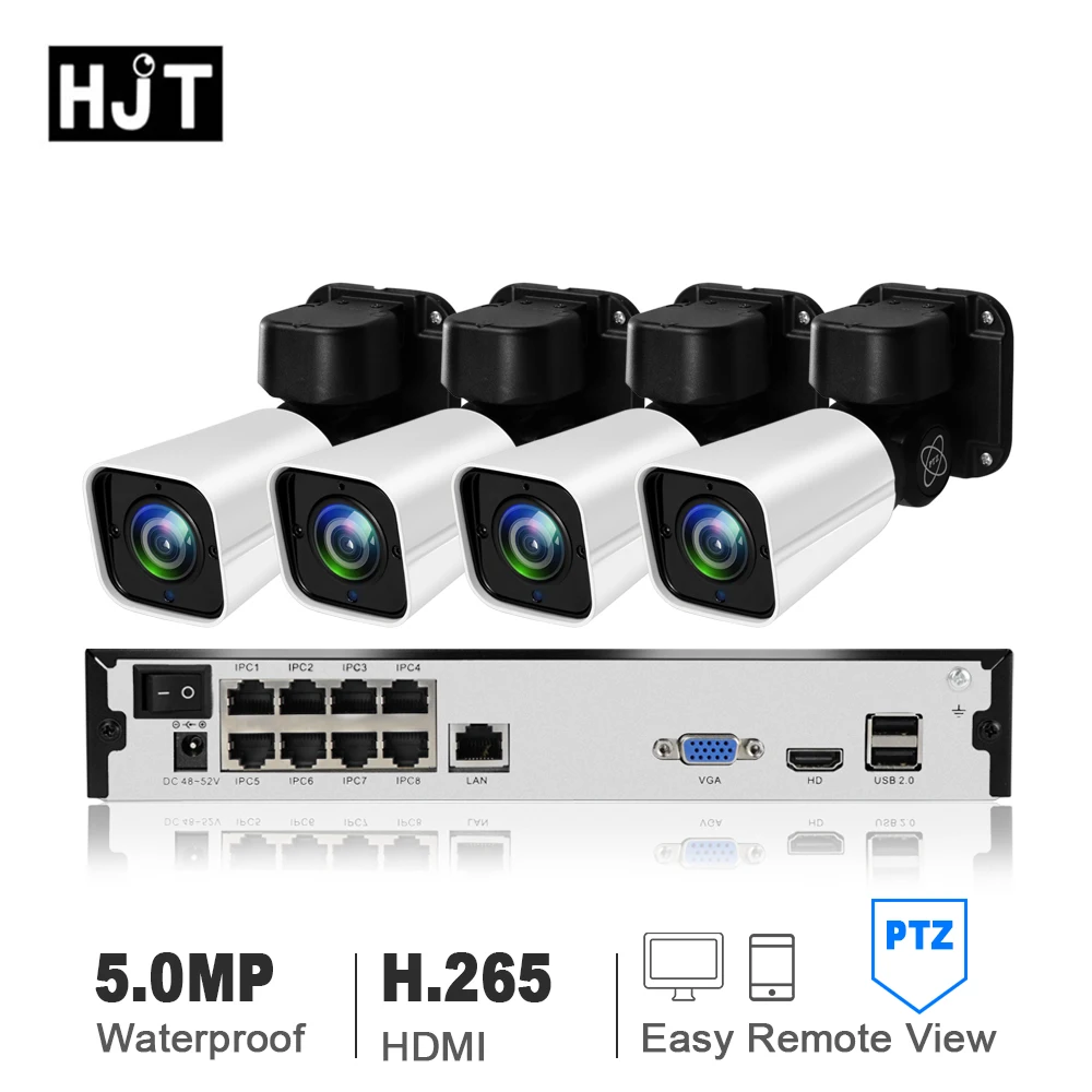 

HJT 4CH H.265 5.0MP Cameras PTZ System POE NVR Surveillance Kit Security CCTV Set Outdoor IP Camera Outdoor