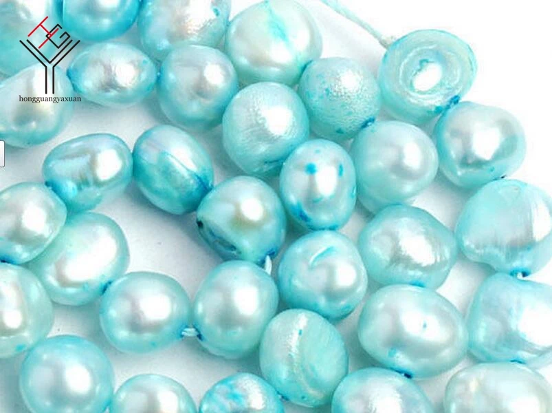 One Strands Real Pearl 6 7mm Light Blue Pearl Flat Baroque Natural