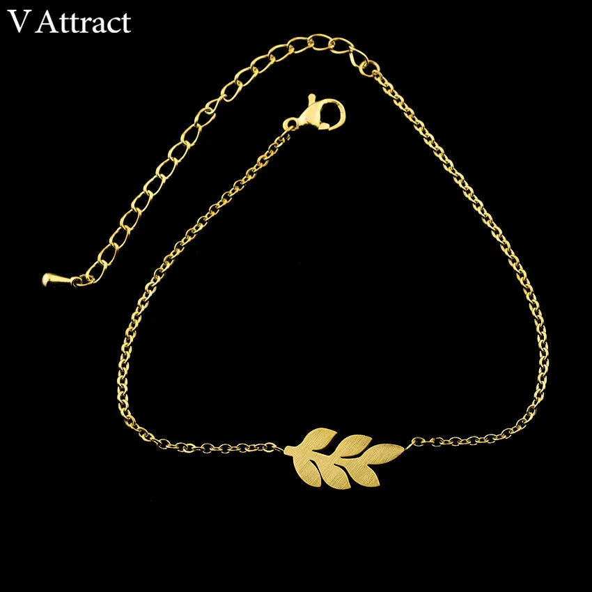 V Attract Minimalistic Plant Jewelry Stainless Steel Chian Simple Leaf Bracelet For Women Rose Gold Pulsera Climbers - Окраска металла: Золотой цвет