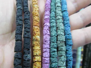 

batch 5strands 6-8mm Lava Volcanic Gem Rondelle Round Black Yellow Blue Green bead