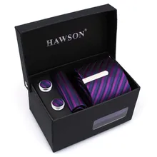 HAWSON High Quality Men's Tie Set with Pocket Square Ties Clip Button Cover Cuff-links in Gift Box for Business or Wedding