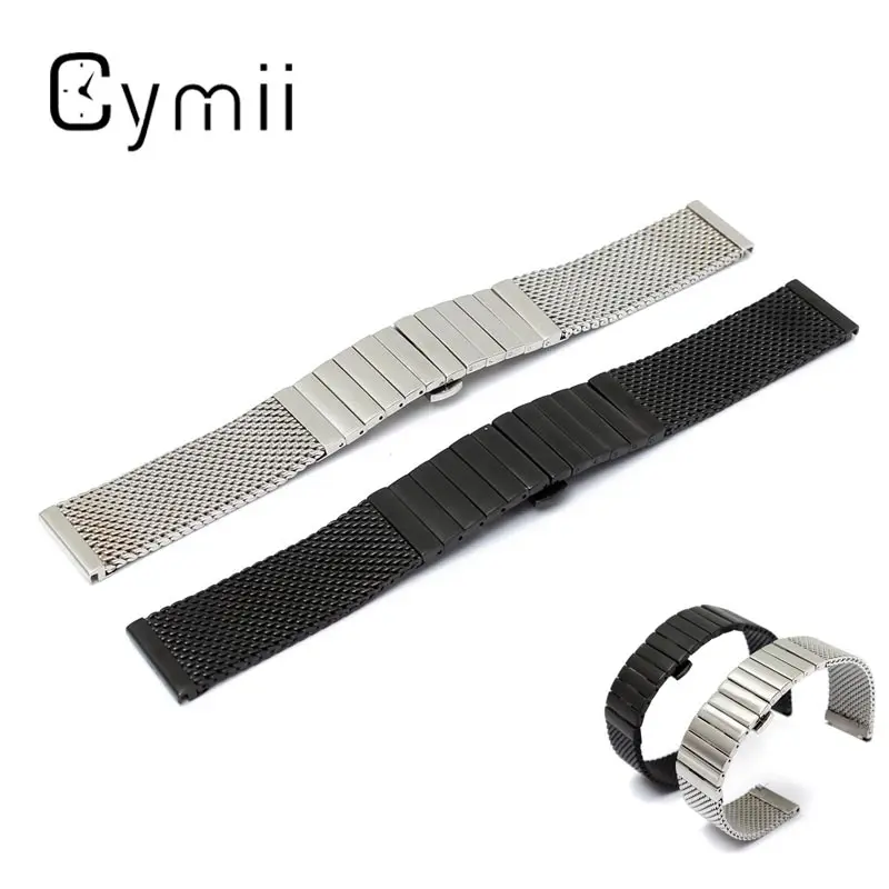 

18mm Stainless Steel Watchaband Black Silver Metal Watch Strap Push Button Straight End Mesh Wrist Watch Strap Repair Tool