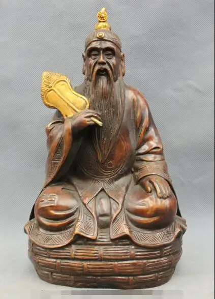 

S5194 10" Chinese Bronze Gilt Buddhism Folk trigram Taoist priest Fan God Statue