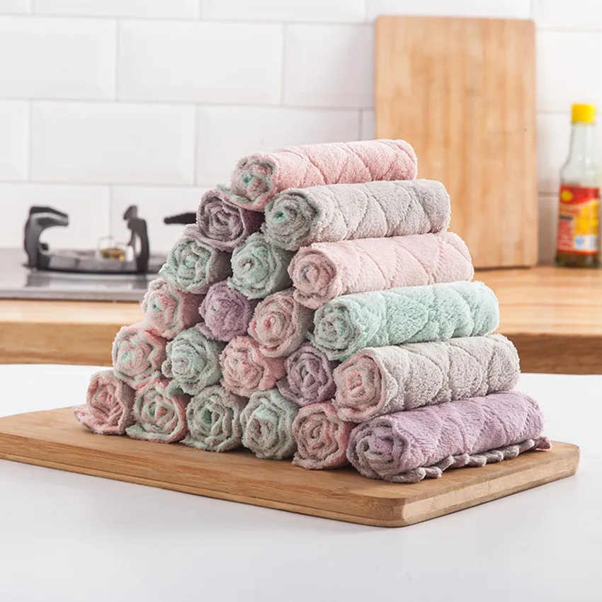 Super Absorbent Microfiber Kitchen Dish Cloth High-efficiency Lint-Free Oil-Free Tableware Household Tools Cleaning Duster Towel