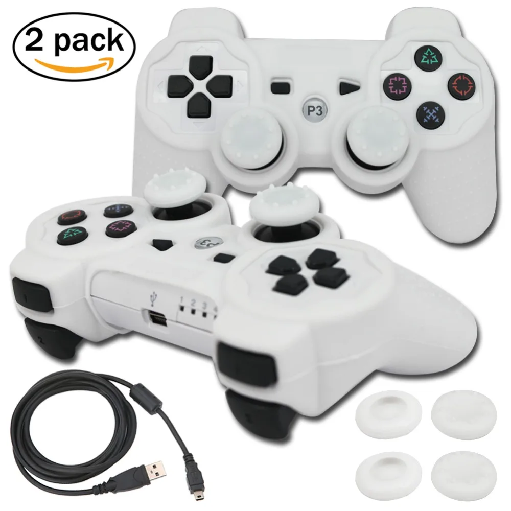 

blueloong 2pcs White and White Color Wireless Bluetooth Joystick Gamepad For Playstation 3 PS3 Controller + Free Shipping
