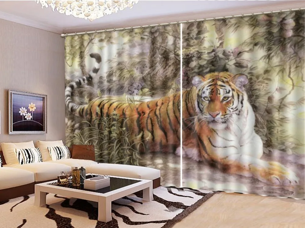3D занавес в лесу Свирепый тигр, красивый интерьер, практичная затемненная занавеска s